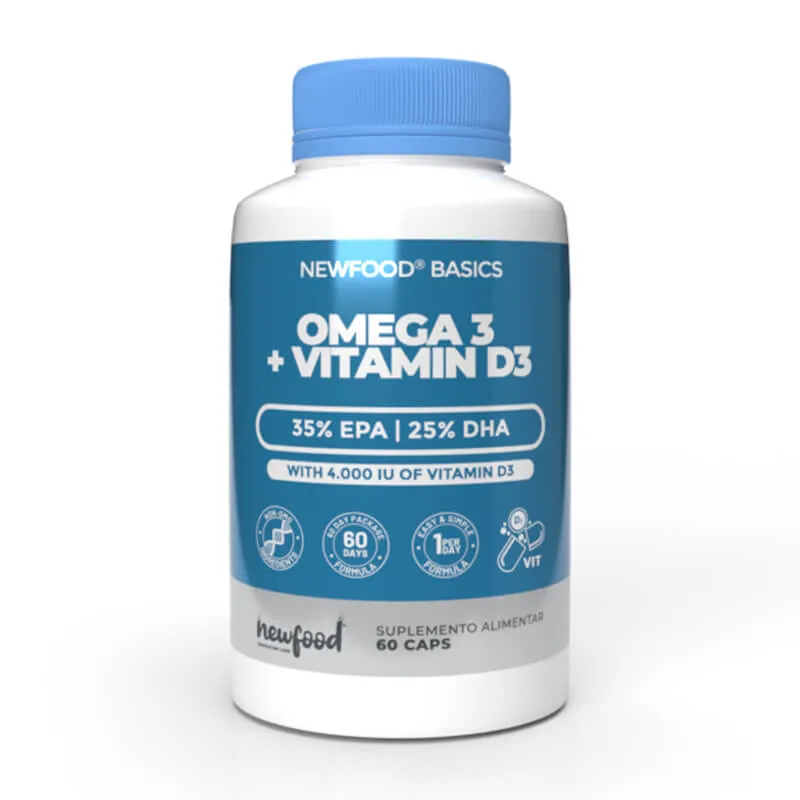 OMEGA 3 + VIT D3 1 newfood suplemento alimentar ácidos gordos essenciais articular ossos imunitário normal funcionamento omega 3 + vitamina d3