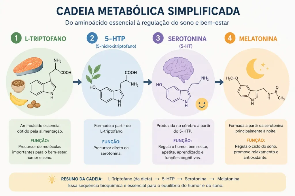 5 HTP – A sua relação com a serotonina, o humor e o sono 2 5 HTP cadeia metabólica